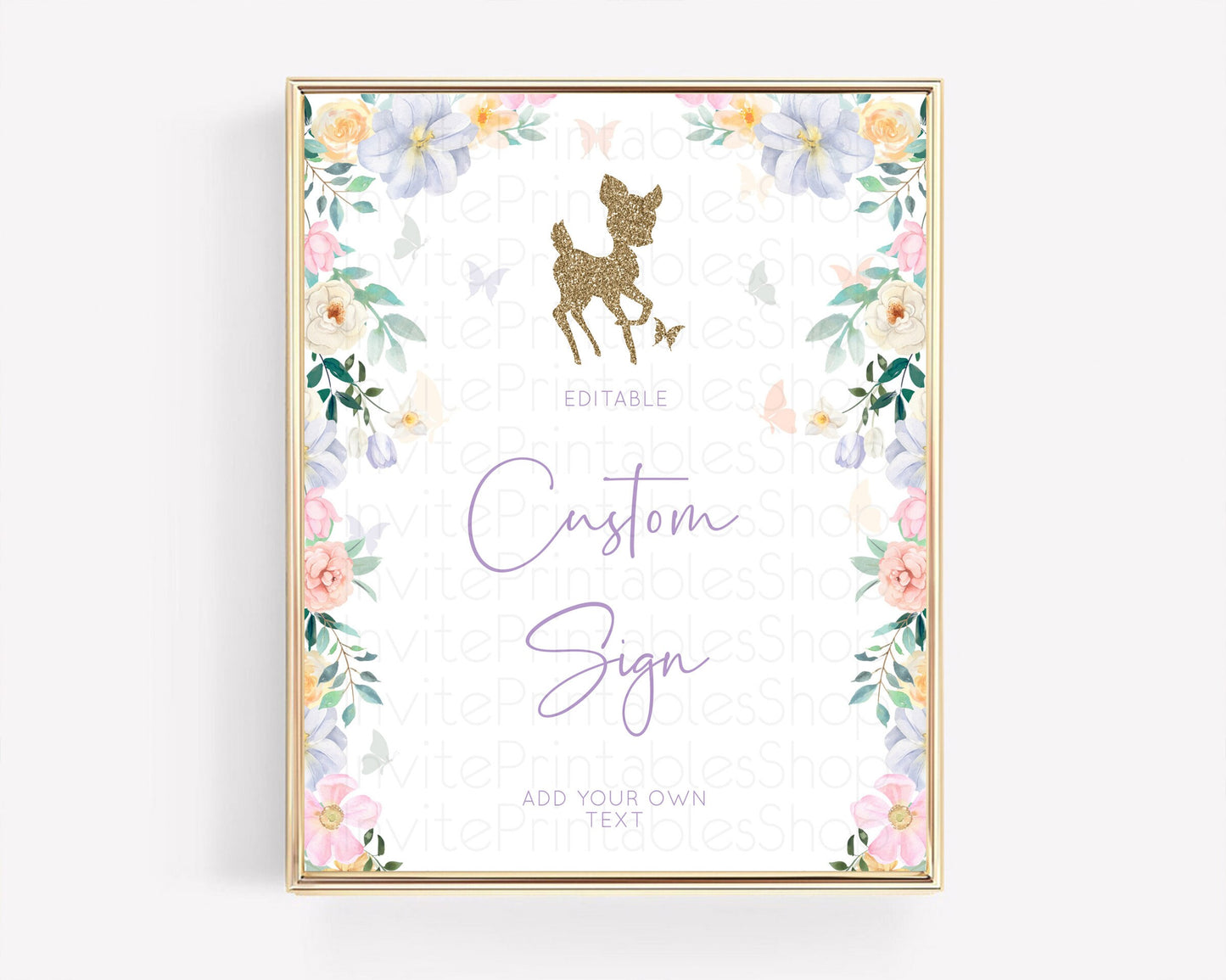 Fawn Deer Sign Pastel Floral Deer Table Sign Decor  Enchanted Forest Butterfly Party 1st Birthday Baptism Baby Shower Bridal Shower D10477