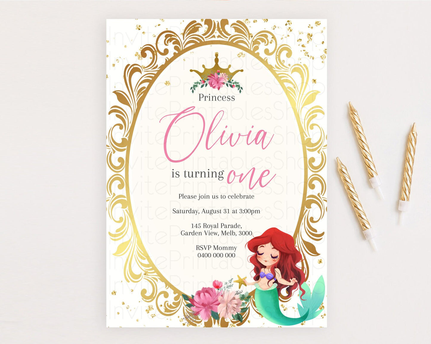 Princess Birthday Invitation Castle Invitation Royal Birthday Fairy Tale Enchanted Mirror Pastel Floral Garden 1st First Birthday D10746