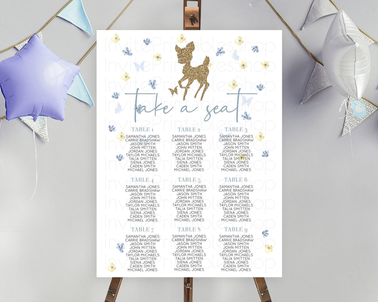 Fawn Seating Chart Deer Seating Chart Enchanted Forest Party Butterfly Pastel Flowers Whimsical Seating Chart Woodland Seating Sign D10864