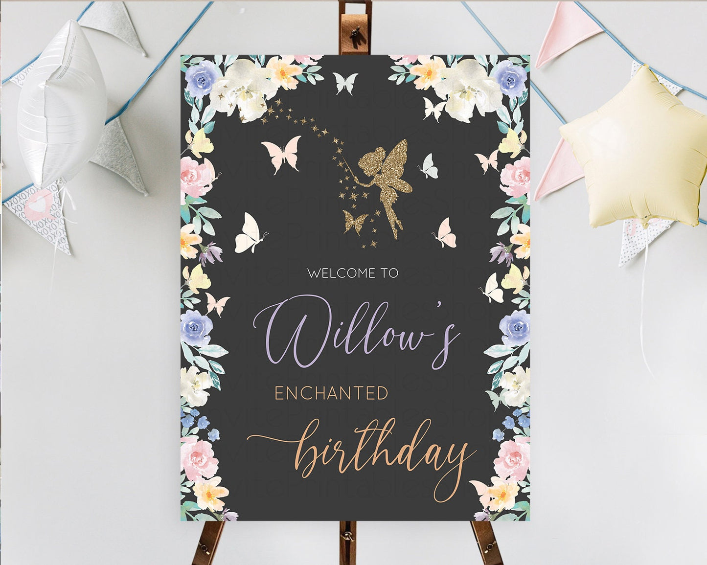 Fairy Welcome Sign Fairy Welcome Board Enchanted Garden Pastel Floral Butterfly Decor Secret Garden First Birthday Welcome Sign D11000