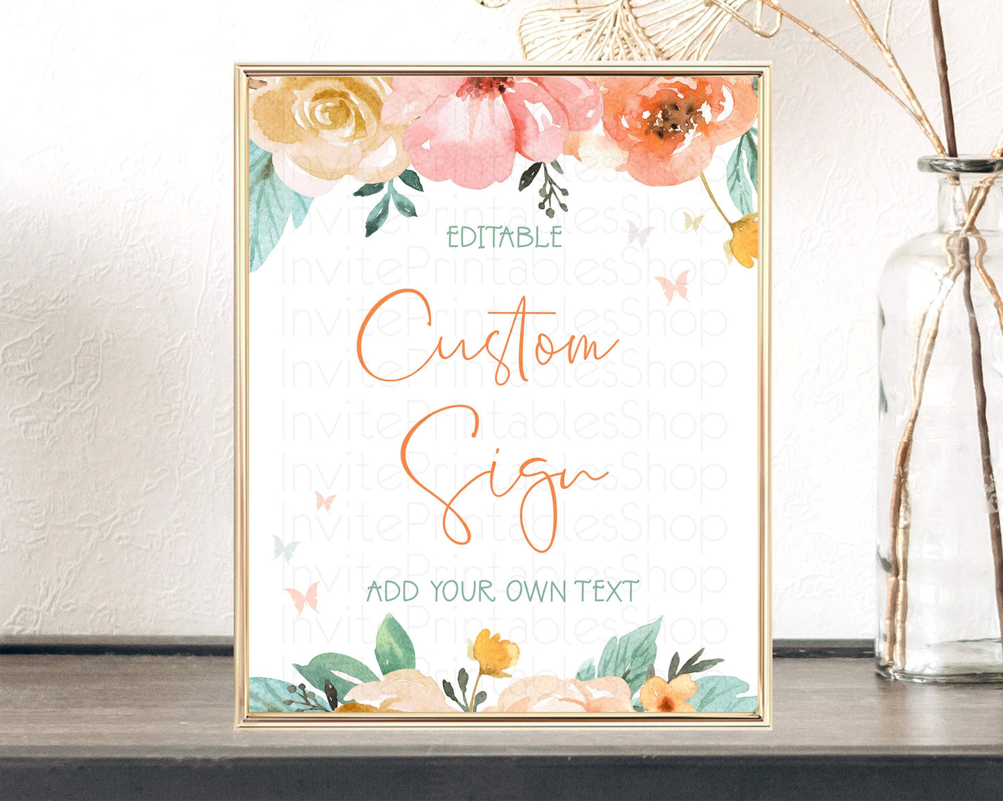 Wildflower Floral Table Sign Decor Secret Garden Sign Template Pastel Floral Garden Party Boho Flowers Birthday Baby Shower Wedding D10347