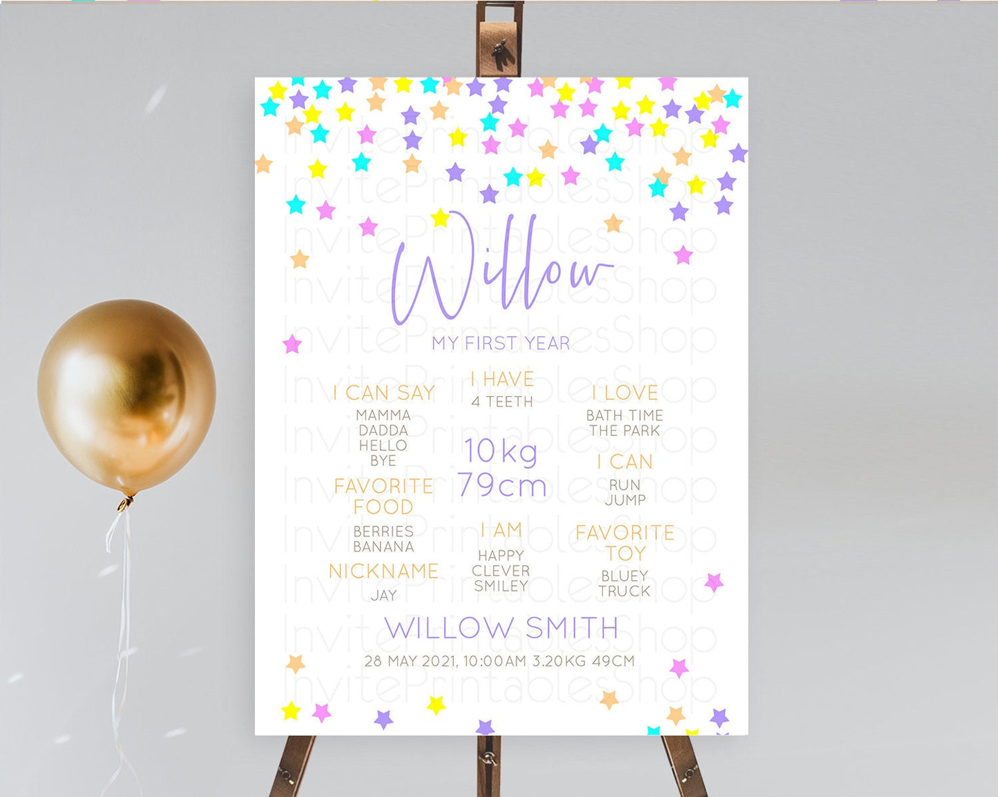 Star First Birthday Milestone Poster Pastel Stars Milestone Shooting Star Rainbow Colorful Confetti Twinkle Little Star 1st Birthday D10397