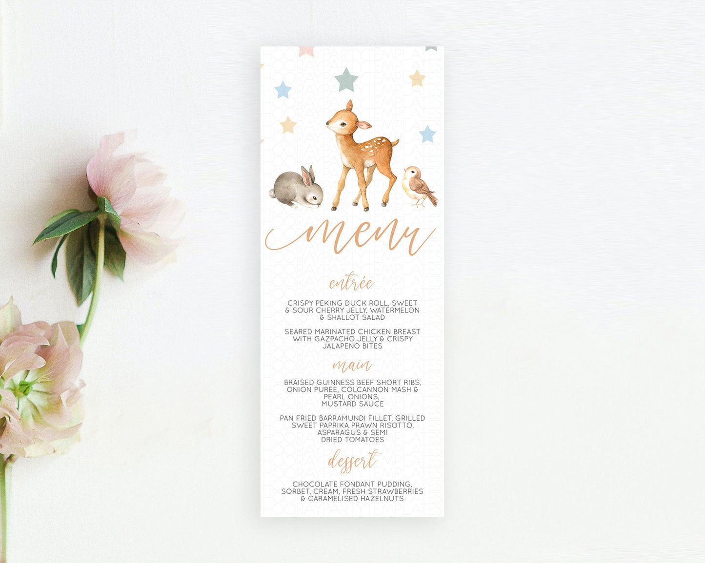 Fawn Menu Deer Menu Template Pastel Floral Deer Table Decor Enchanted Forest Butterfly Floral Dinner Dessert Menu Party Food Menu D10918