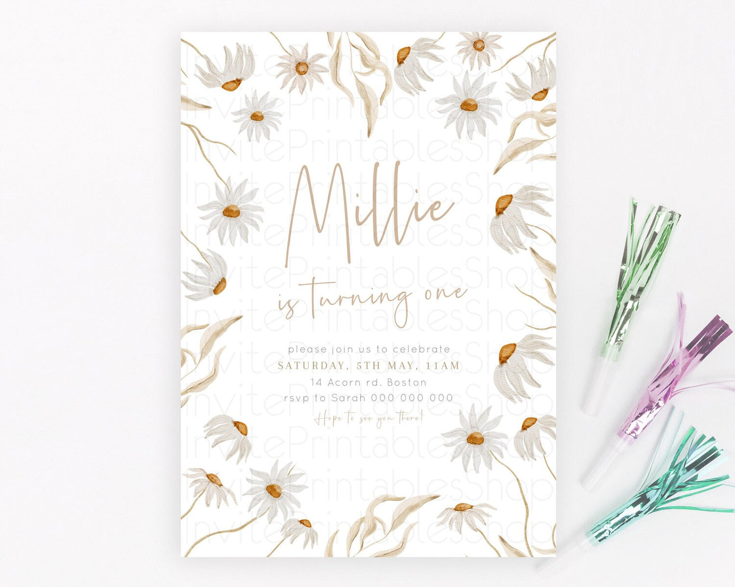 Secret Garden Invitation Wildflower Birthday Invitation Pastel Flowers Invite Enchanted Garden Boho Floral 3rd 2nd First Birthday D23360