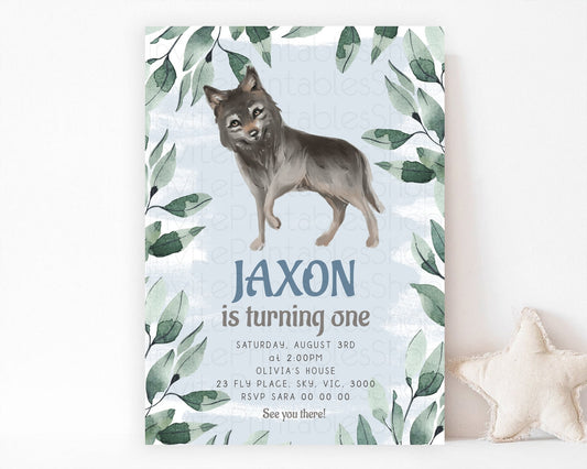 Wolf Birthday Invitation Wolf Invitation Pastel Wolf Birthday Enchanted Forest Woods Wolf Floral Invitation Howling Birthday Party D10142