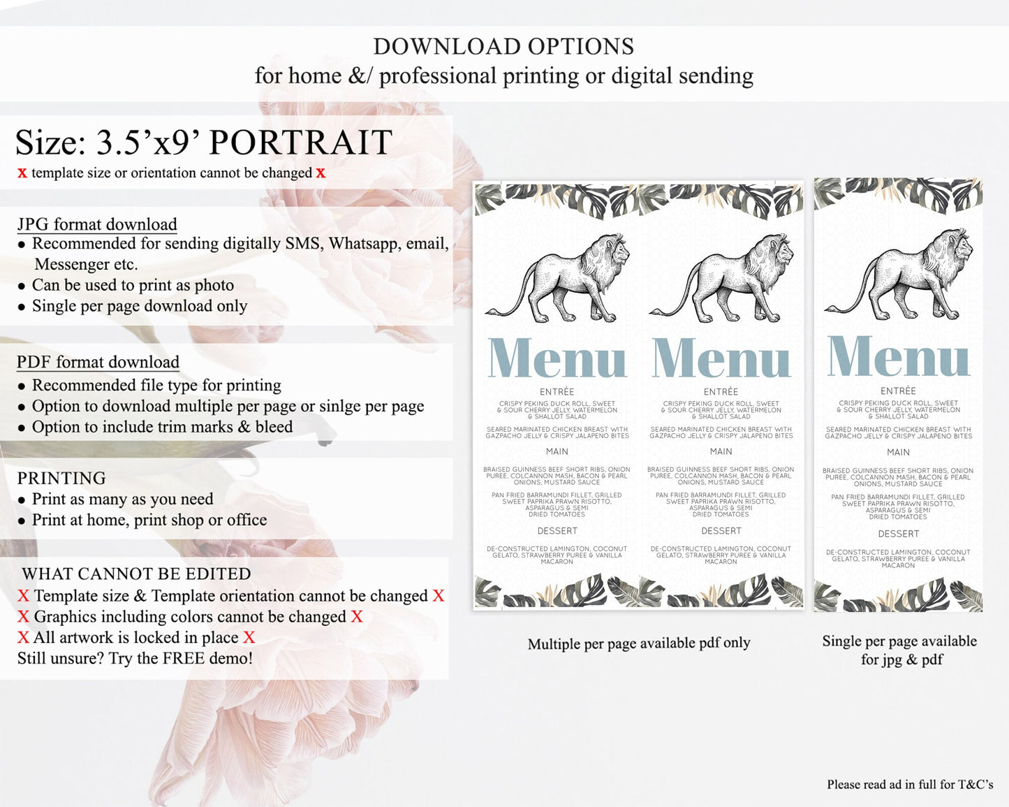 Lion Menu Lion Menu Template Lion Party Table Decor Safari Adventure Lion Menu Dried Palm Fern Lion Dinner Dessert Party Food Menu D10807