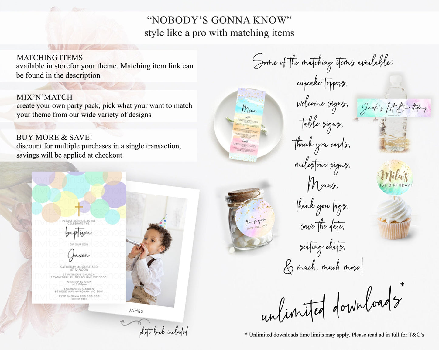 Pastel Baptism Invitation Pastel Confetti Baptism 1st Birthday Invitation Colorful Rainbow Confetti Bubbles Christening Invitation  D10414