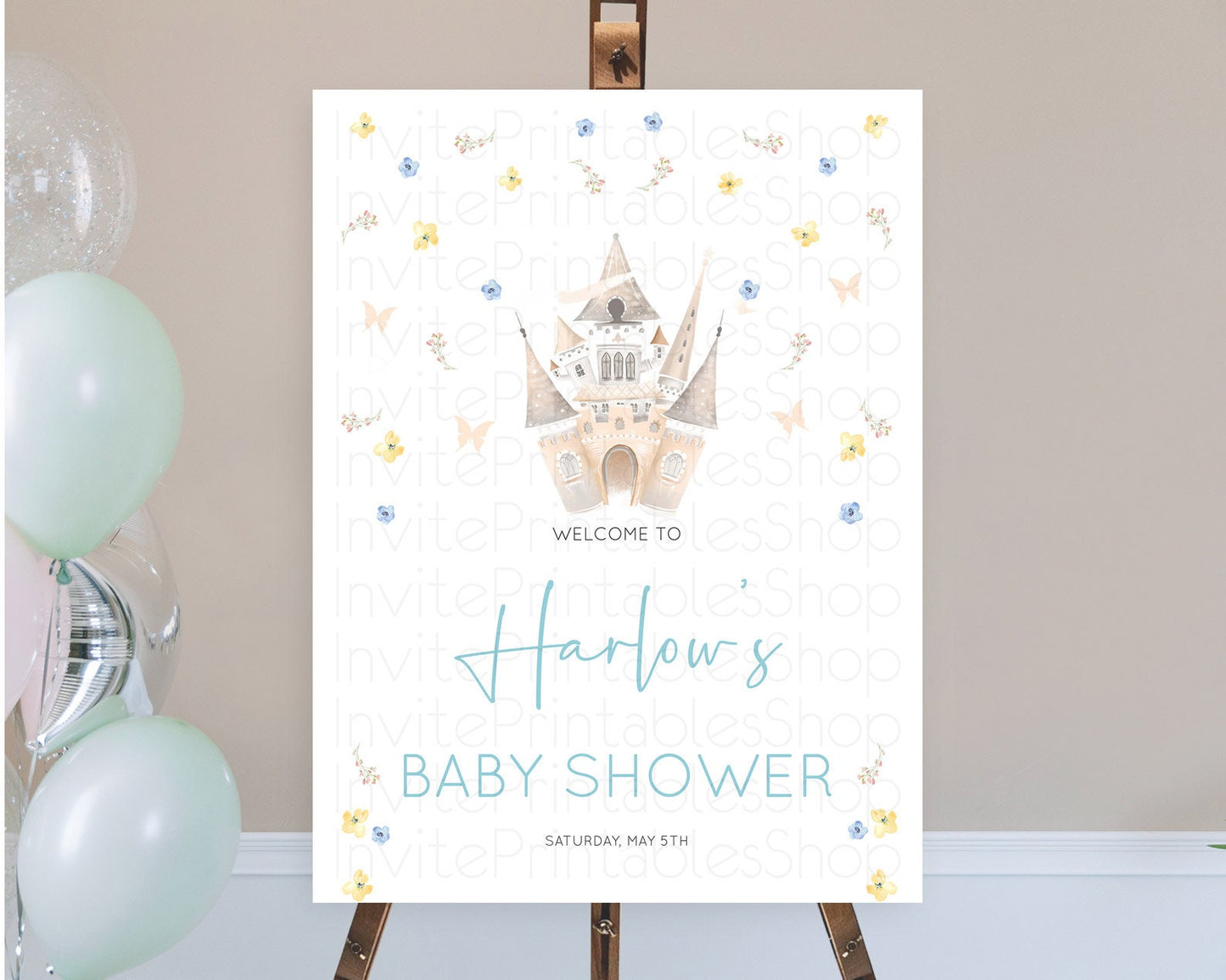 Princess Baby Shower Welcome Sign Castle Welcome Board Secret Garden Enchanted Castle Pastel Floral Garden Baby Shower Welcome Sign D10365