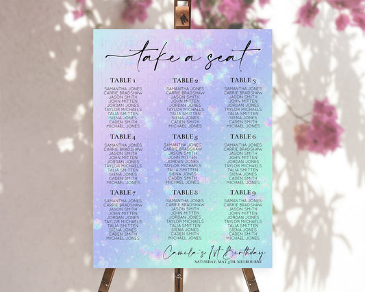 Editable Rainbow Seating Chart Pastel Seating Chart Iridescent Sprinkles Col
