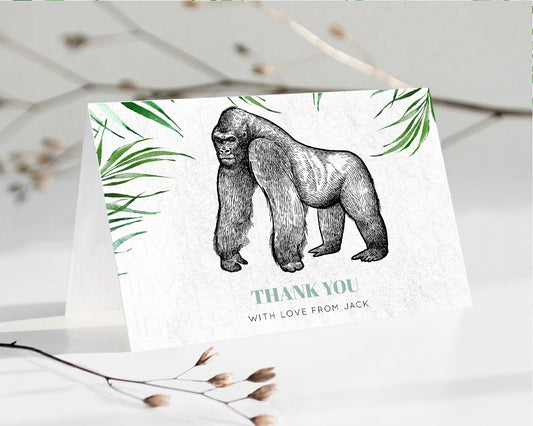Editable Gorilla Thank You Gorilla Card Wild One Tropical Safari Jungle Zoo