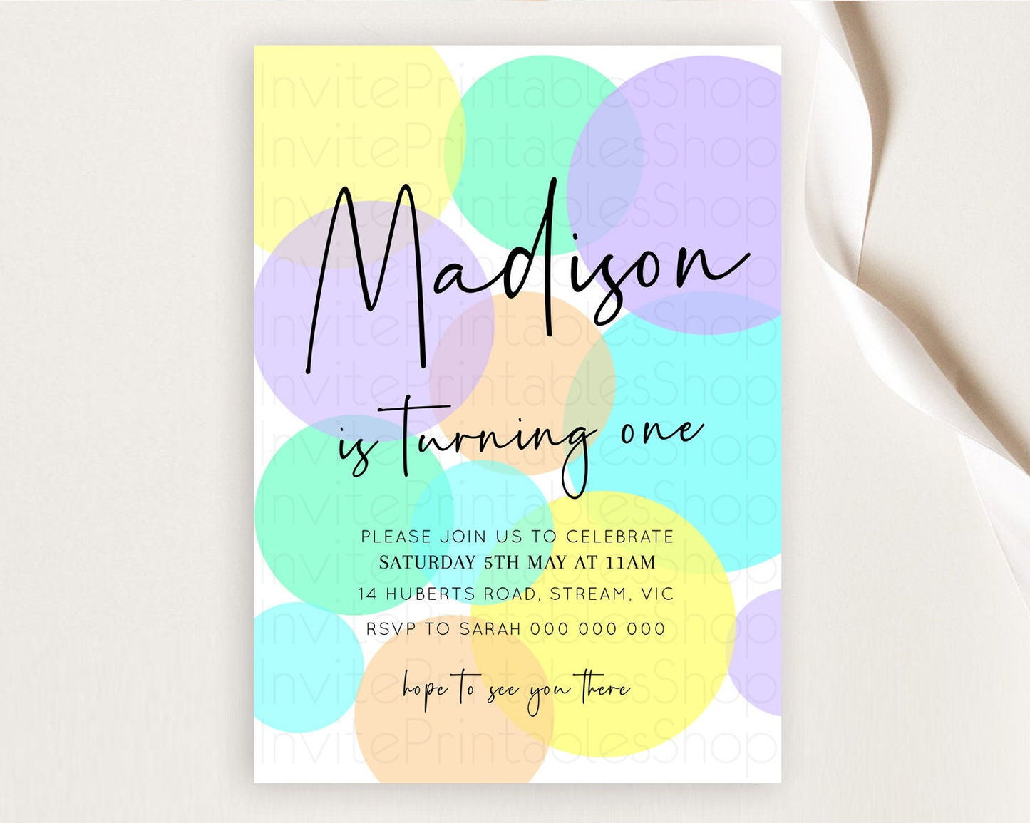 Pastel Birthday Invitation Pastel Confetti Birthday Invitation Bubbles Invitation Colorful Rainbow Confetti 2nd 1st First Birthday D10412