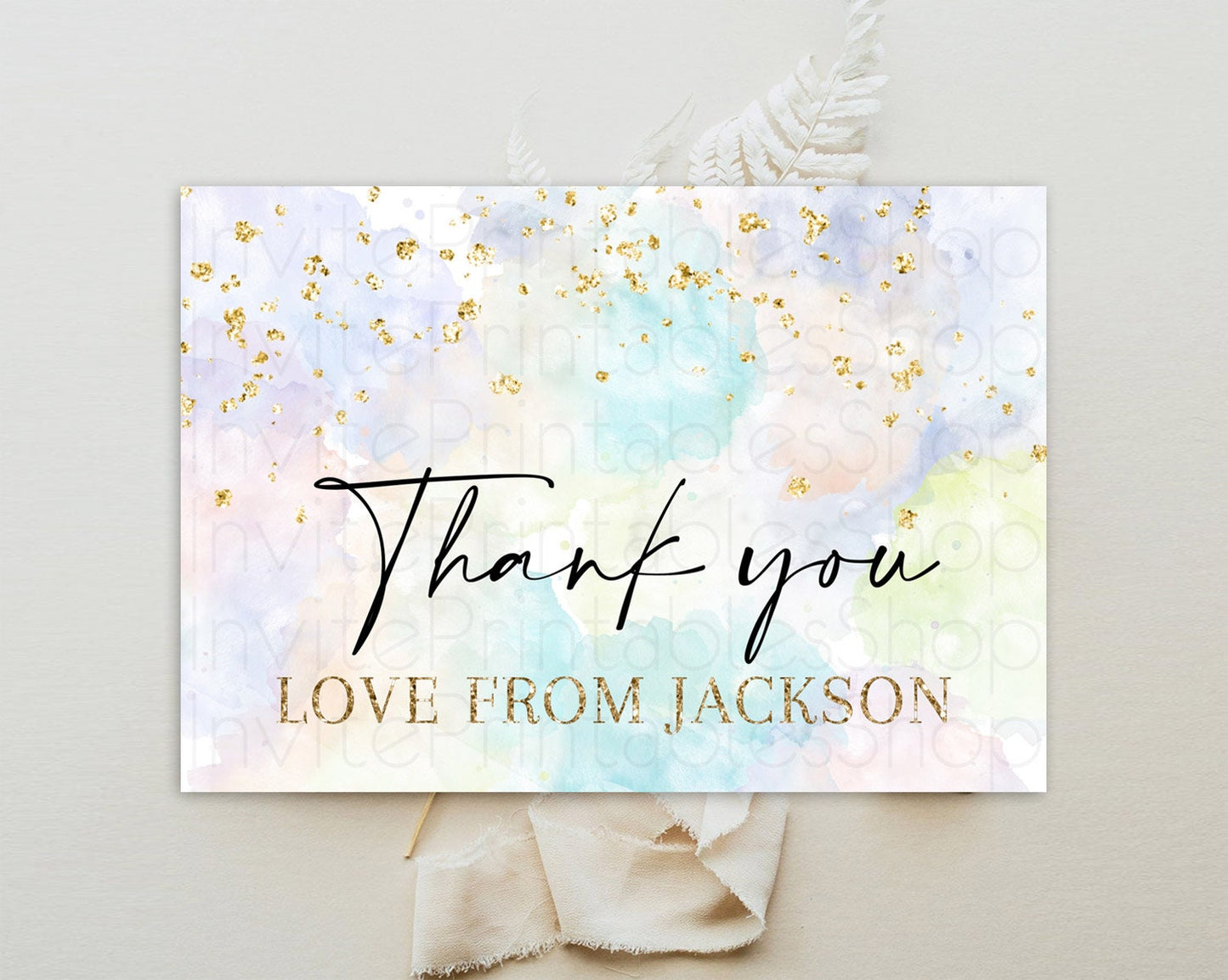 Pastel Thank You Rainbow Thank You Card Colorful Pastel Birthday Thank You Card Confetti Watercolor Pastel Teacher Thank You Cards D10613