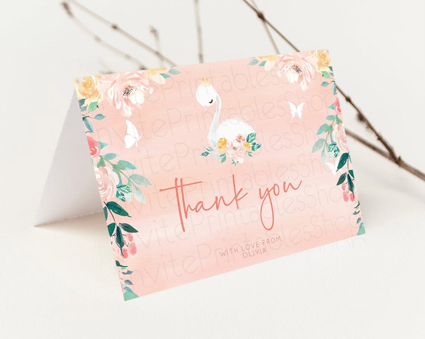 Editable Swan Thank You Swan Princess Ballet Thank You Card Swan Lake Birthd