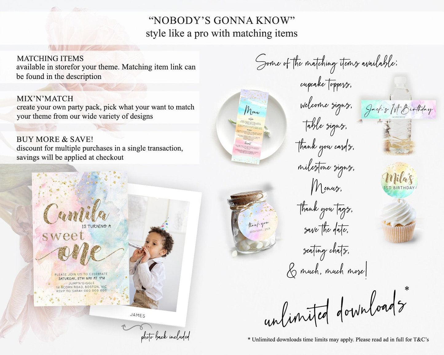 Rainbow Birthday Invitation Glitter Pastel Invitation Colorful Watercolor Gold Foil Splatter Sprinkle Ombre Sweet One Invitation D10264