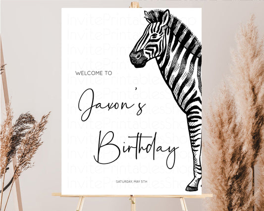 Zebra Welcome Sign Black White 1st Birthday Board White Birthday Board Simple Zebra Welcome Board Safari Welcome Birthday Poster Zoo 256