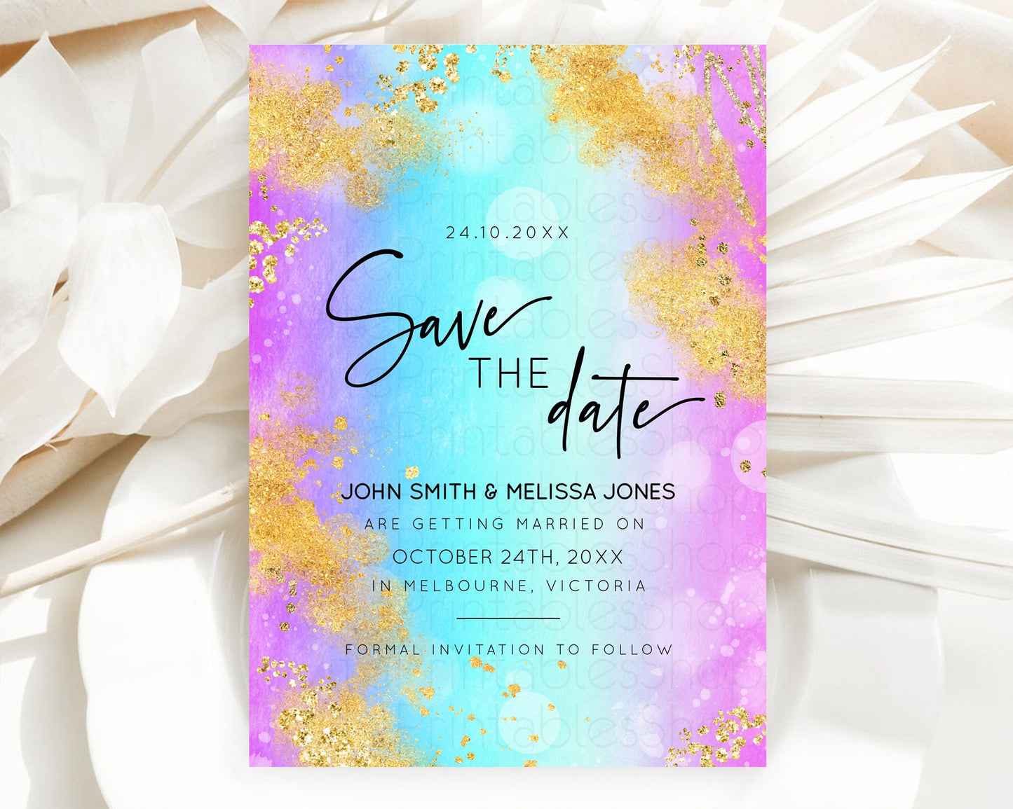 Pastel Save The Date Template Pastel Ombre Rainbow Watercolor Colorful Party For Birthday Baptism Baby Shower Wedding Bridal Shower D10564