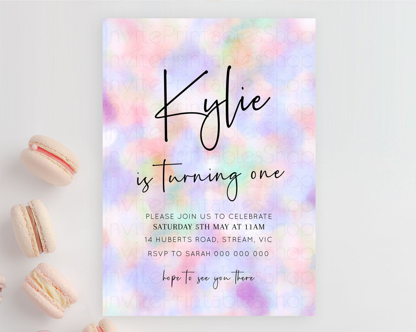 Rainbow Birthday Invitation Colorful Pastel Watercolor Invitation Gold Glitter Sprinkles Ombre Pastel 1st 2nd 3rd Birthday D10697