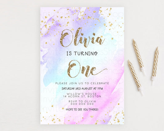 Editable Rainbow Birthday Invitation Colorful Pastel Watercolor Invitation G