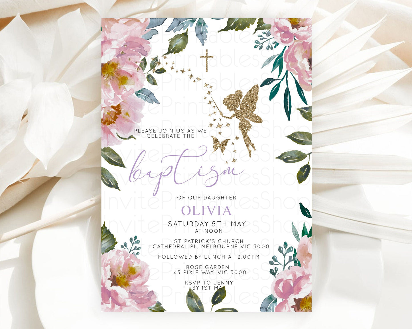 Fairy Baptism Invitation Fairy Baptism 1st Birthday Invitation Enchanted Secret Garden Christening Invite Pastel Floral Butterfly D10727