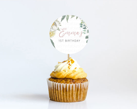Editable Secret Garden Cupcake Toppers Wildflower Cupcake Topper Pastel Whit