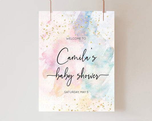 Pastel Baby Shower Welcome Sign Pastel Rainbow Welcome Sign Colorful Rainbow Confetti Watercolor Glitter Décor Pastel  Welcome Sign D10276