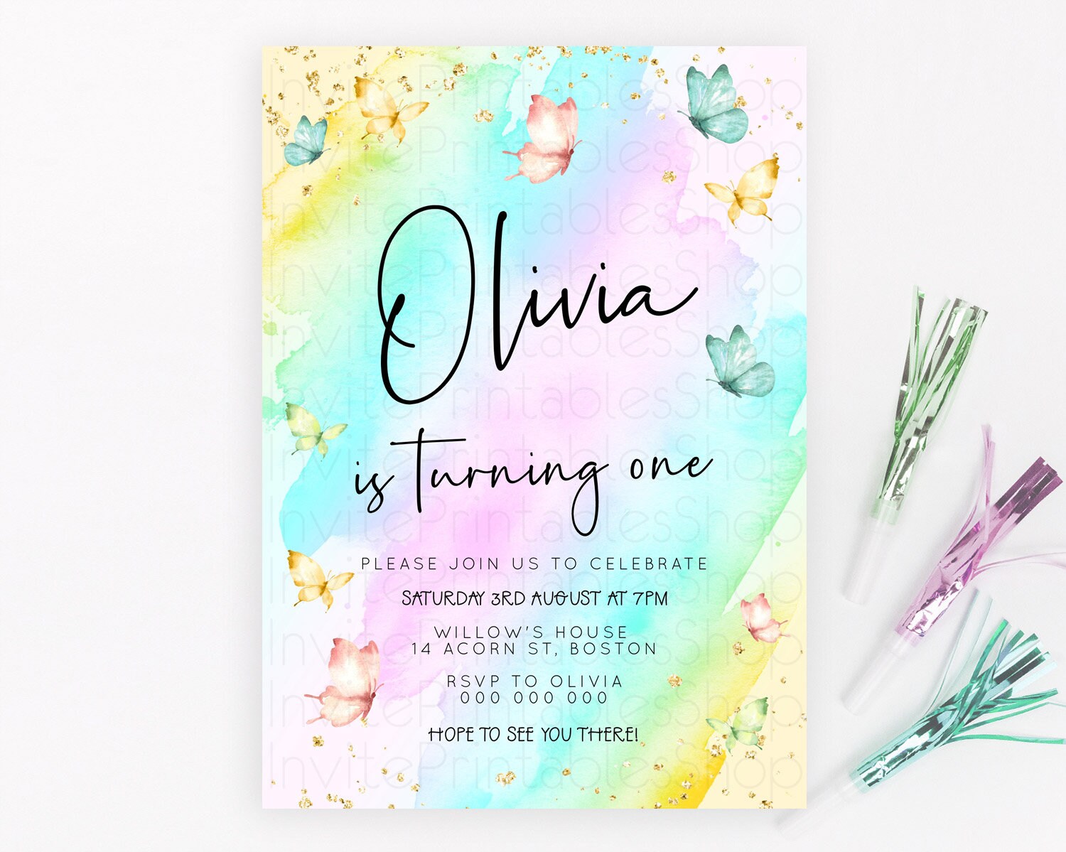 Editable Pastel Butterfly Birthday Invitation Butterfly Birthday Invitation