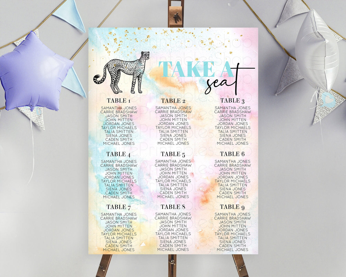 Cheetah Seating Chart Pastel Cheetah Seating Chart Cheetah Pastel Watercolor Seating Sign Rainbow Cheetah Seating Chart D10289