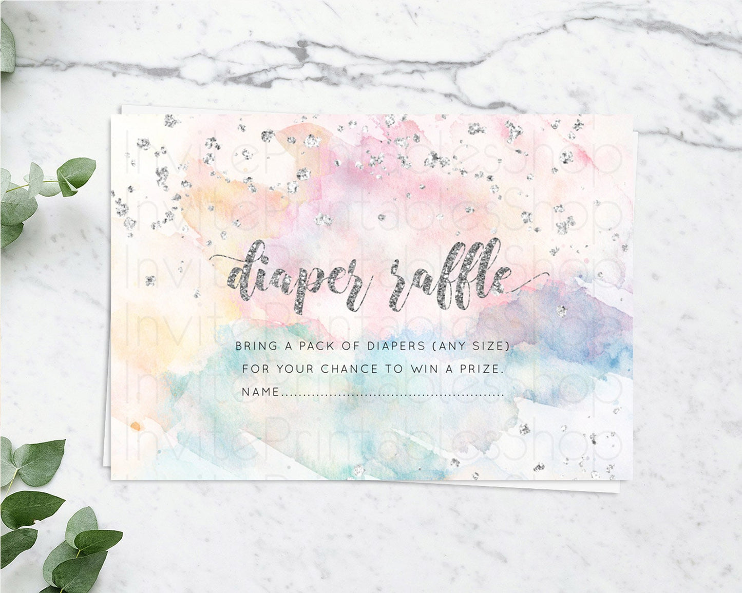 Pastel Rainbow Diaper Raffle Card Pastel Diaper Raffle Insert Pastel Colorful Diaper Ticket Confetti Watercolor Silver Raffle Game D10944