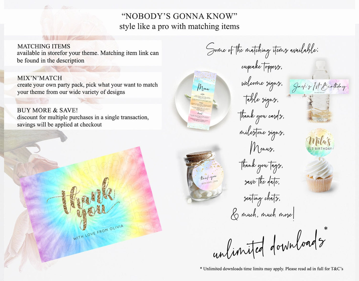 Tie Dye Thank You Rainbow Tie Dye Thank You Card Pastel Birthday Thank You Colorful Pastel Cards Rainbow Teacher Thank You Card D10580