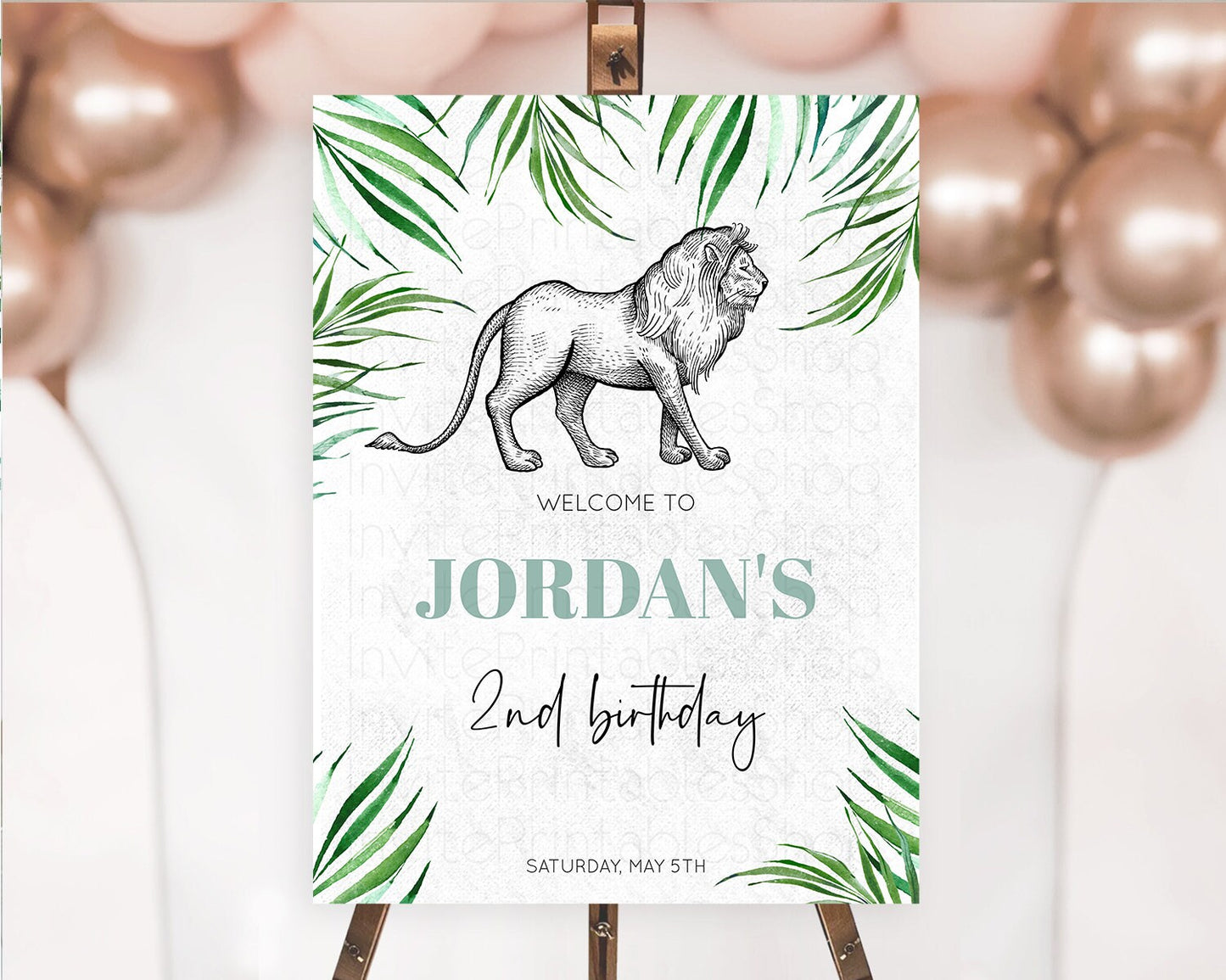 Lion Welcome Sign Lion Welcome Board Lion Party Welcome Poster Dried Palm Fern Safari Party Decor Lion First Birthday Welcome Sign D10845