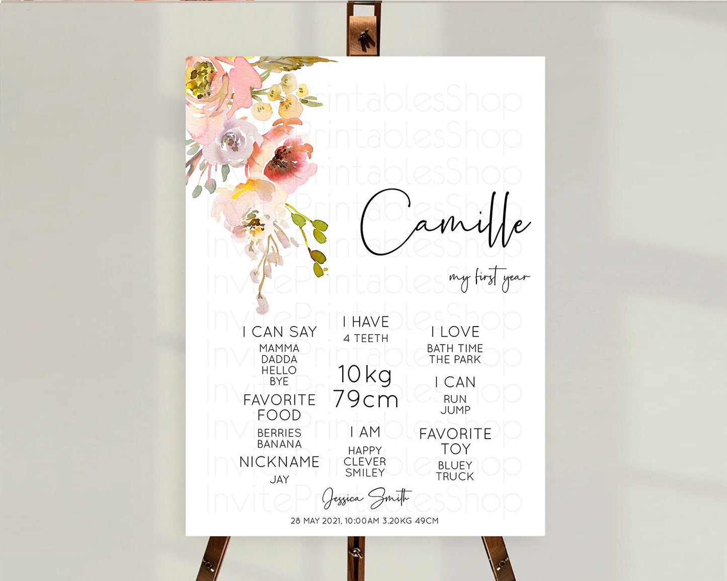 Secret Garden Milestone Board Wildflower First Birthday Milestone Poster Pastel Flowers Milestone Boho Wildflower 1st Birthday Sign D10194