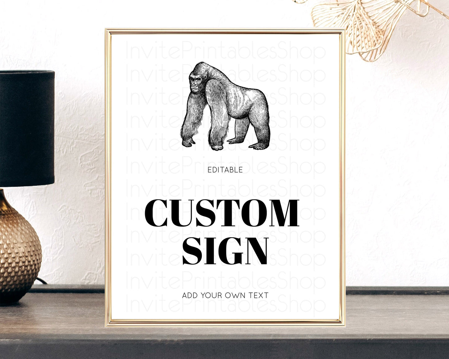 Gorilla Table Sign Decor Gorilla Party Sign Template Safari Adventure Gorilla Minimal Theme 1st Birthday Baptism Baby Shower D10855