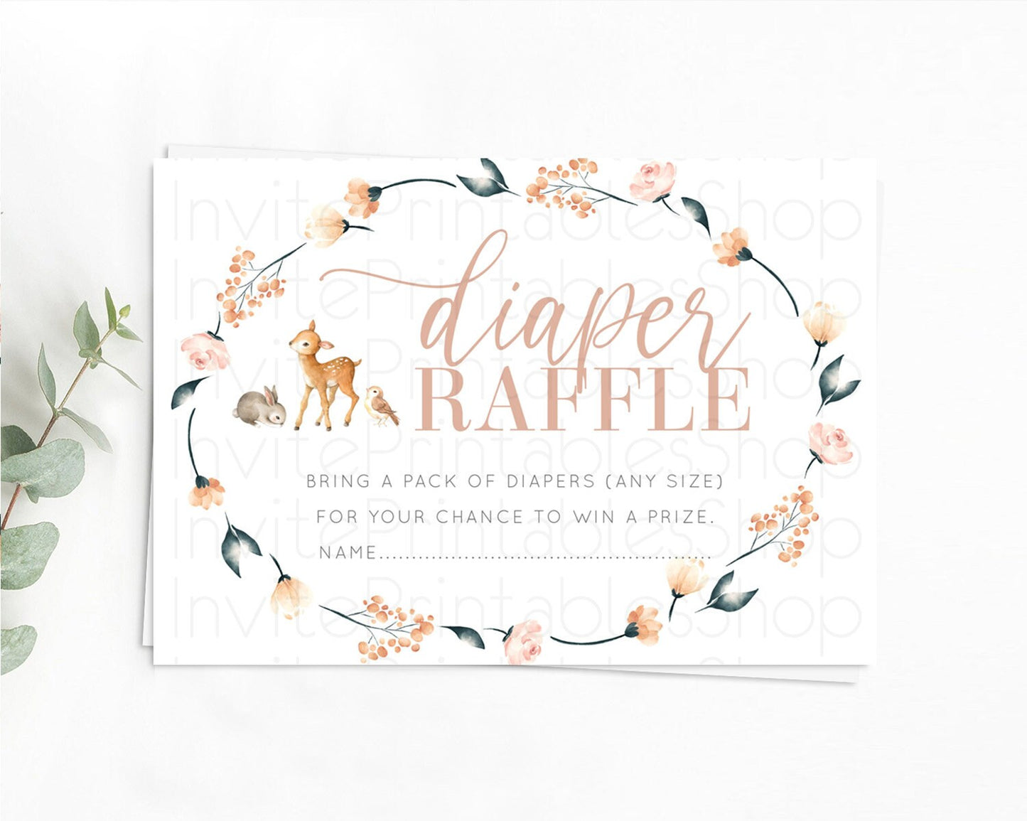 Editable Fawn Diaper Raffle Card Deer Diaper Insert Floral Deer Diaper Ticke