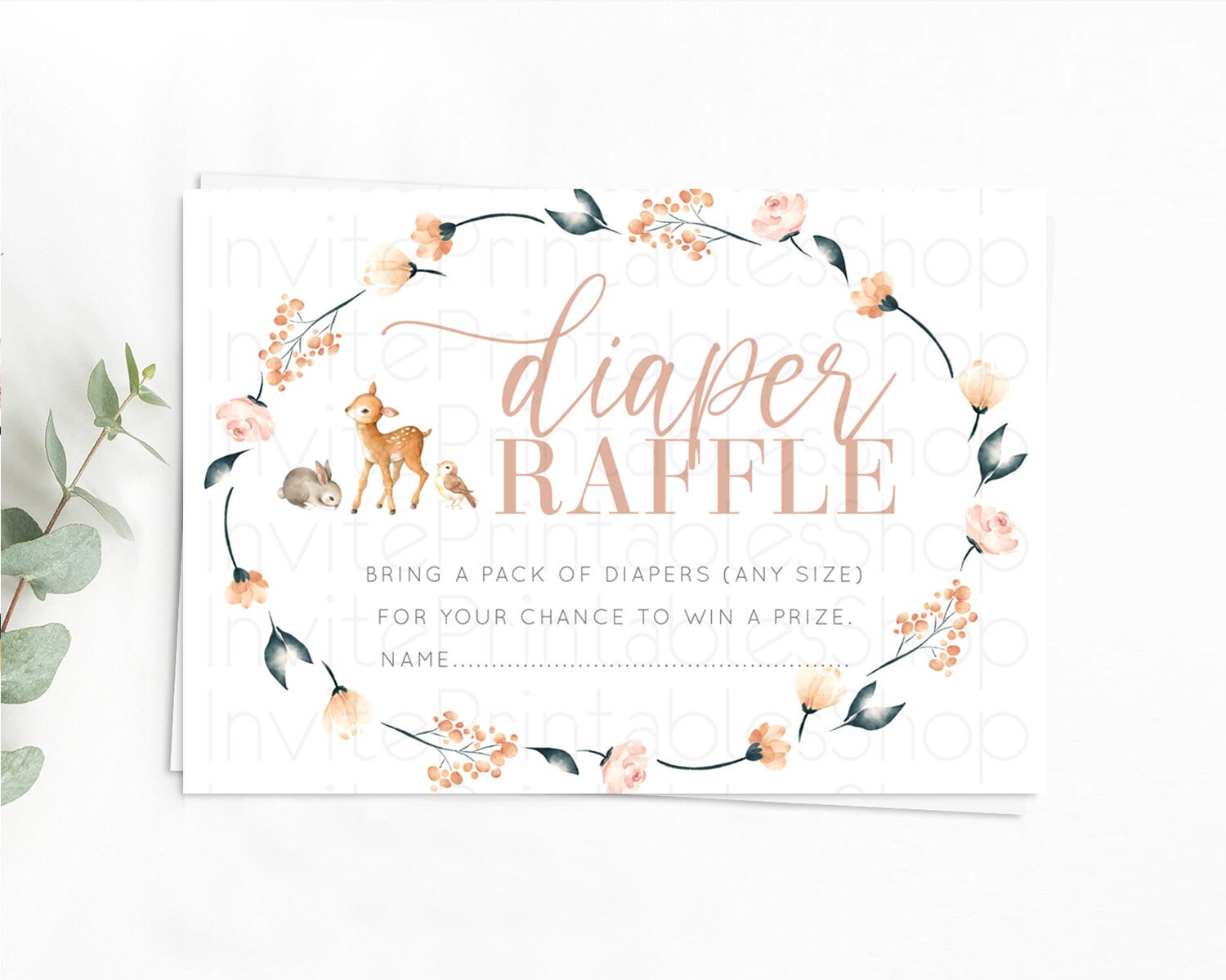 Editable Fawn Diaper Raffle Card Deer Diaper Insert Floral Deer Diaper Ticke