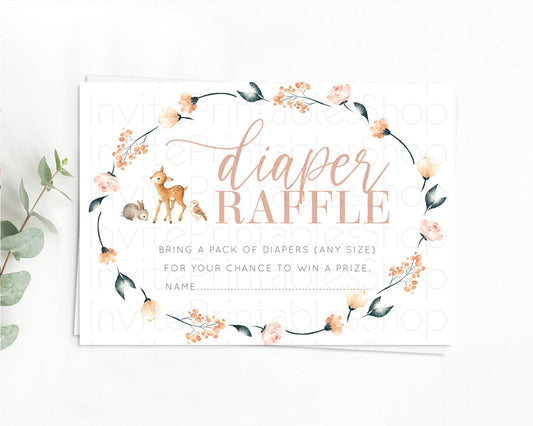 Editable Fawn Diaper Raffle Card Deer Diaper Insert Floral Deer Diaper Ticke