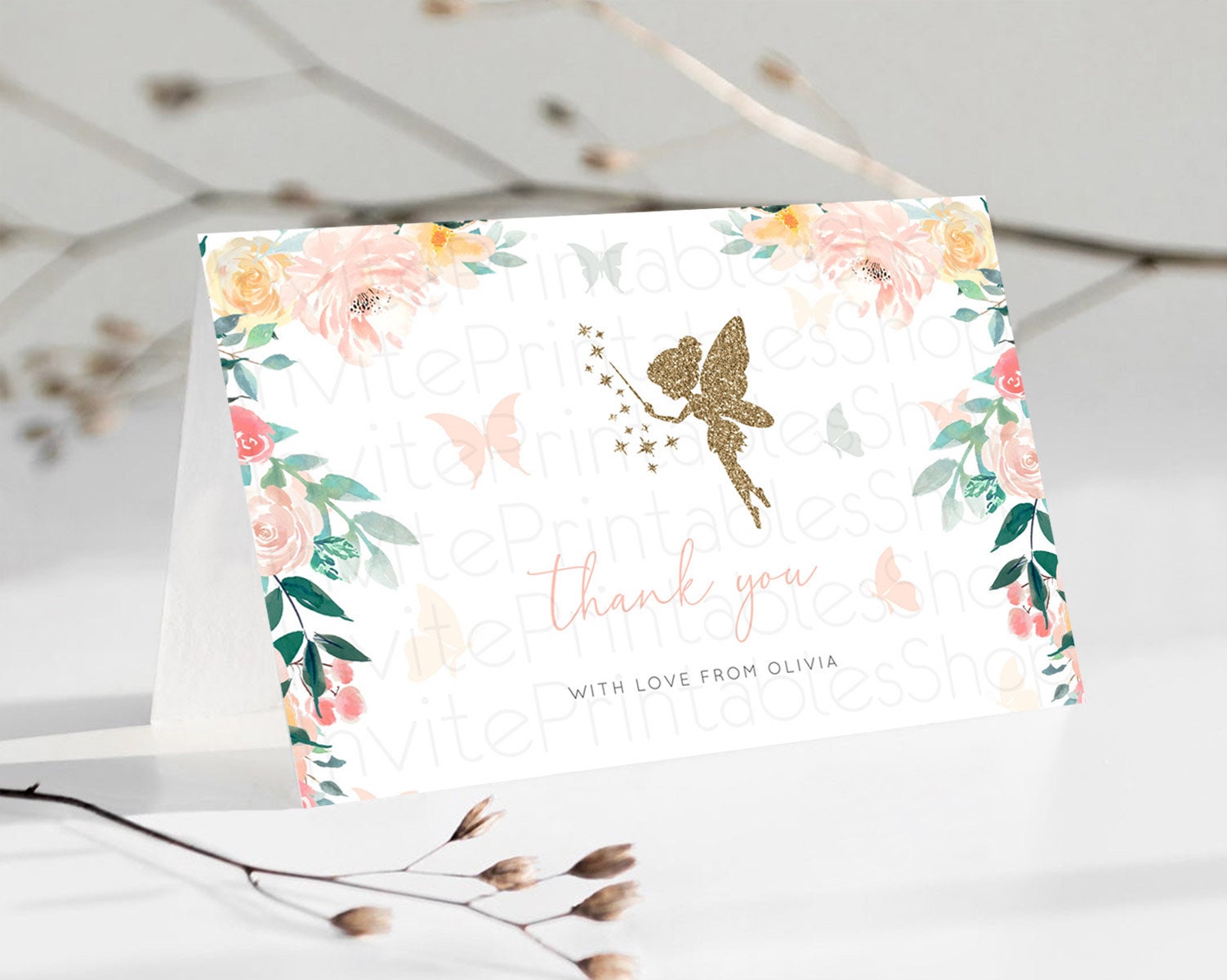 Editable Fairy Thank You Fairy Thank You Card Enchanted Garden Pastel Butter