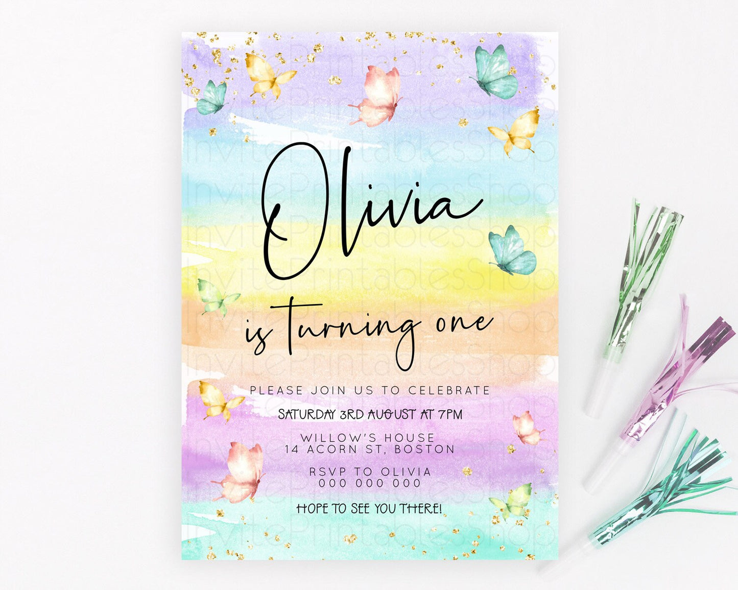 Pastel Butterfly Birthday Invitation Butterfly Birthday Invitation Whimsical Butterfly Enchanted Garden 1st 2nd Birthday Invitation D23174