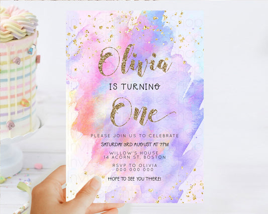 Editable Rainbow Birthday Invitation Colorful Pastel Watercolor Invitation G