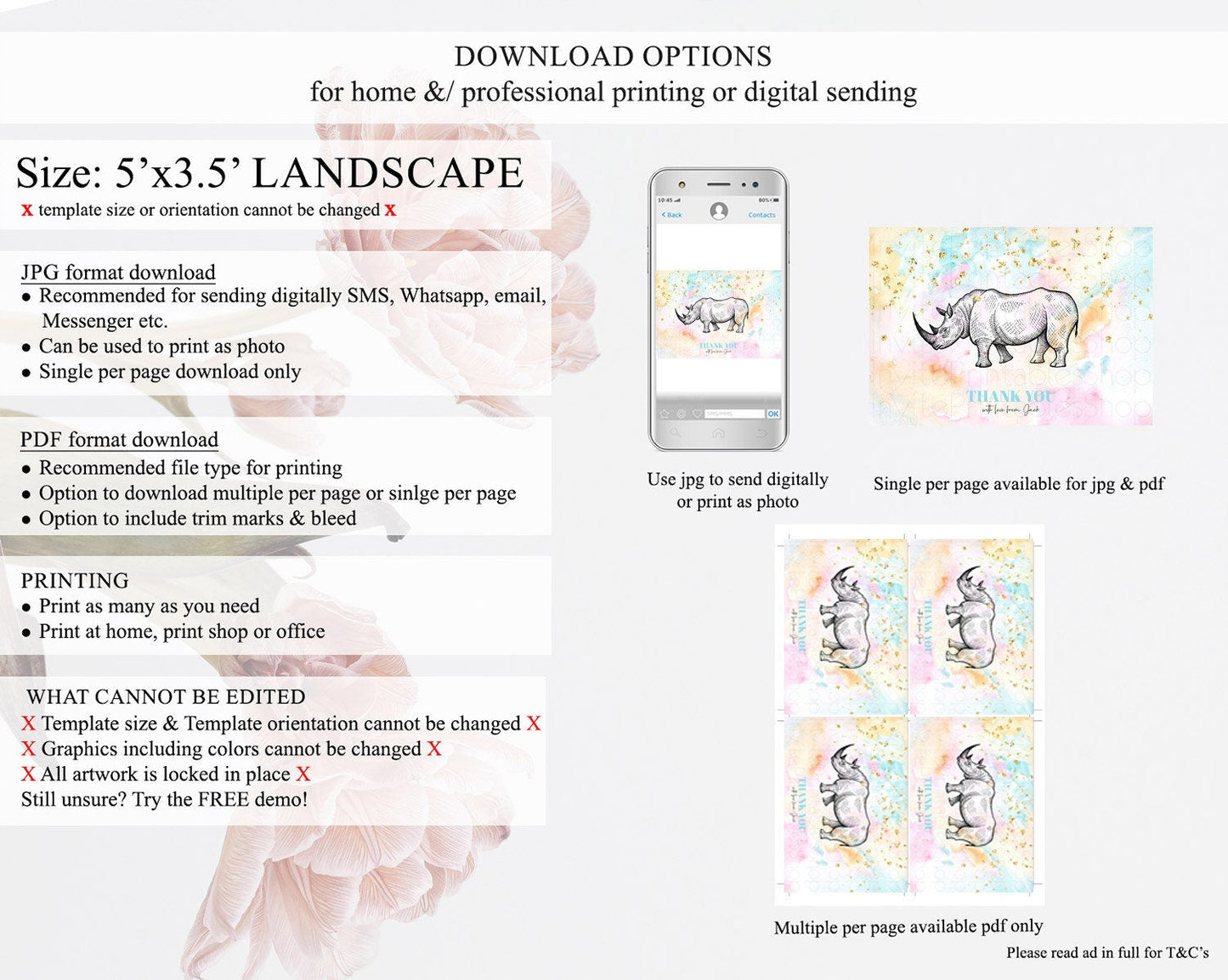 Pastel Rhino Thank You Rainbow Rhino Thank You Card Colorful Rainbow Birthday Thank You Pastel Rhino Teacher Thank You Card Template D10287
