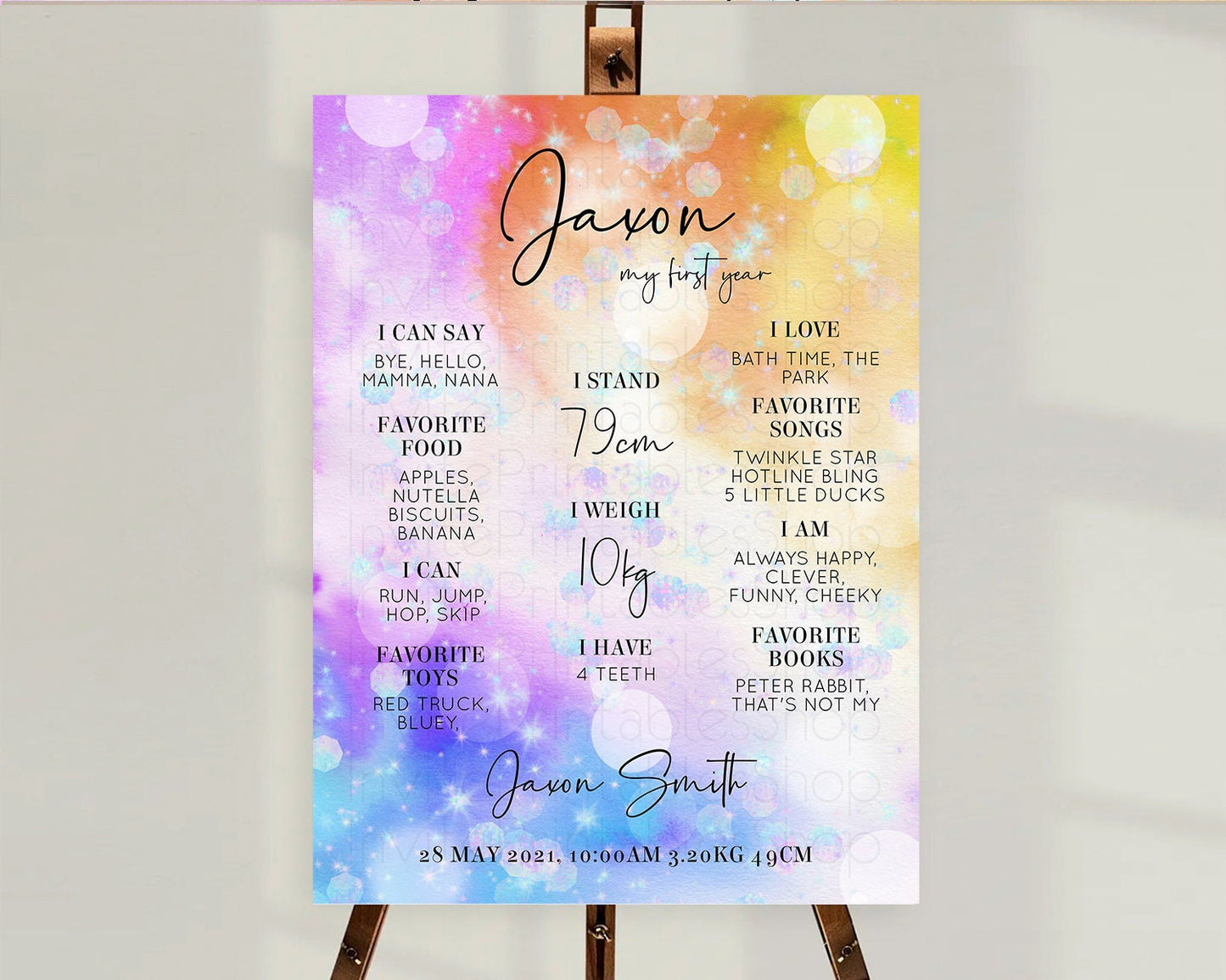 Rainbow First Birthday Milestone Poster Colorful Pastel Watercolor Iridescent Sprinkles Ombre Pastel Milestone Board First Birthday D10690