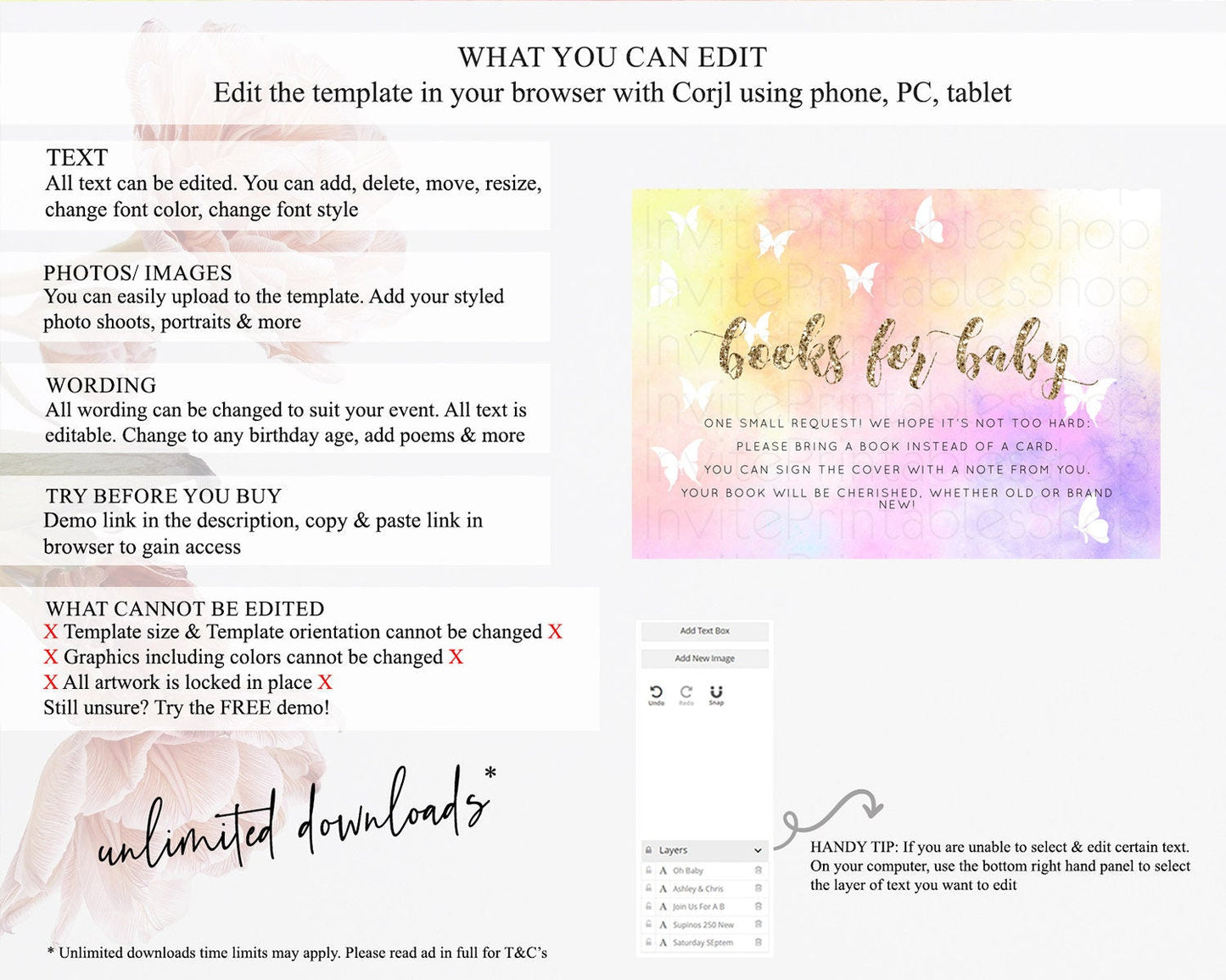 Pastel Books For Baby Card Pastel Rainbow Book Insert Colorful Ombre Watercolor Book Card Confetti Glitter Baby Book Poem Request D10435
