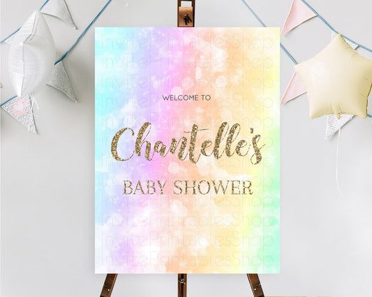 Editable Pastel Baby Shower Welcome Sign Pastel Rainbow Welcome Sign Colorfu