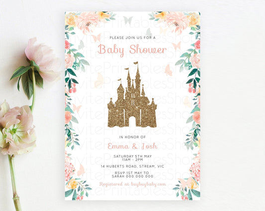 Editable Pastel Princess Baby Shower Invitation Floral Castle Invitation Roy