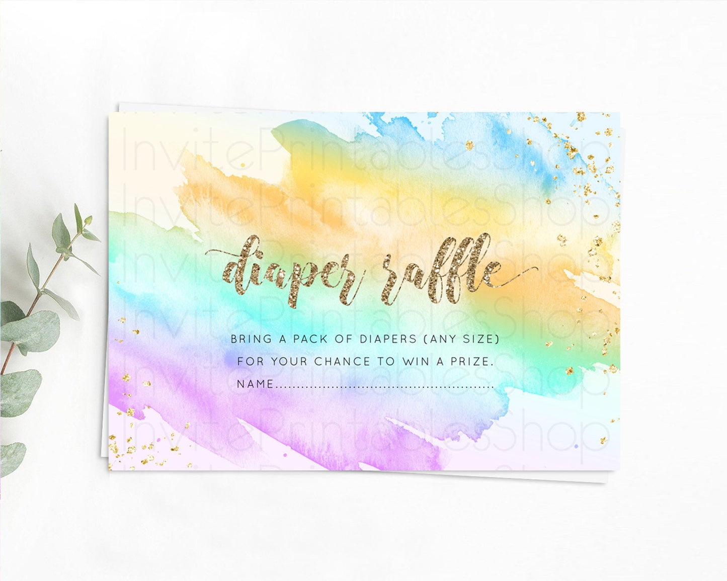 Pastel Diaper Raffle Card Pastel Rainbow Diaper Raffle Insert Colorful Ombre Watercolor Diaper Ticket Confetti Glitter Raffle Game D10426