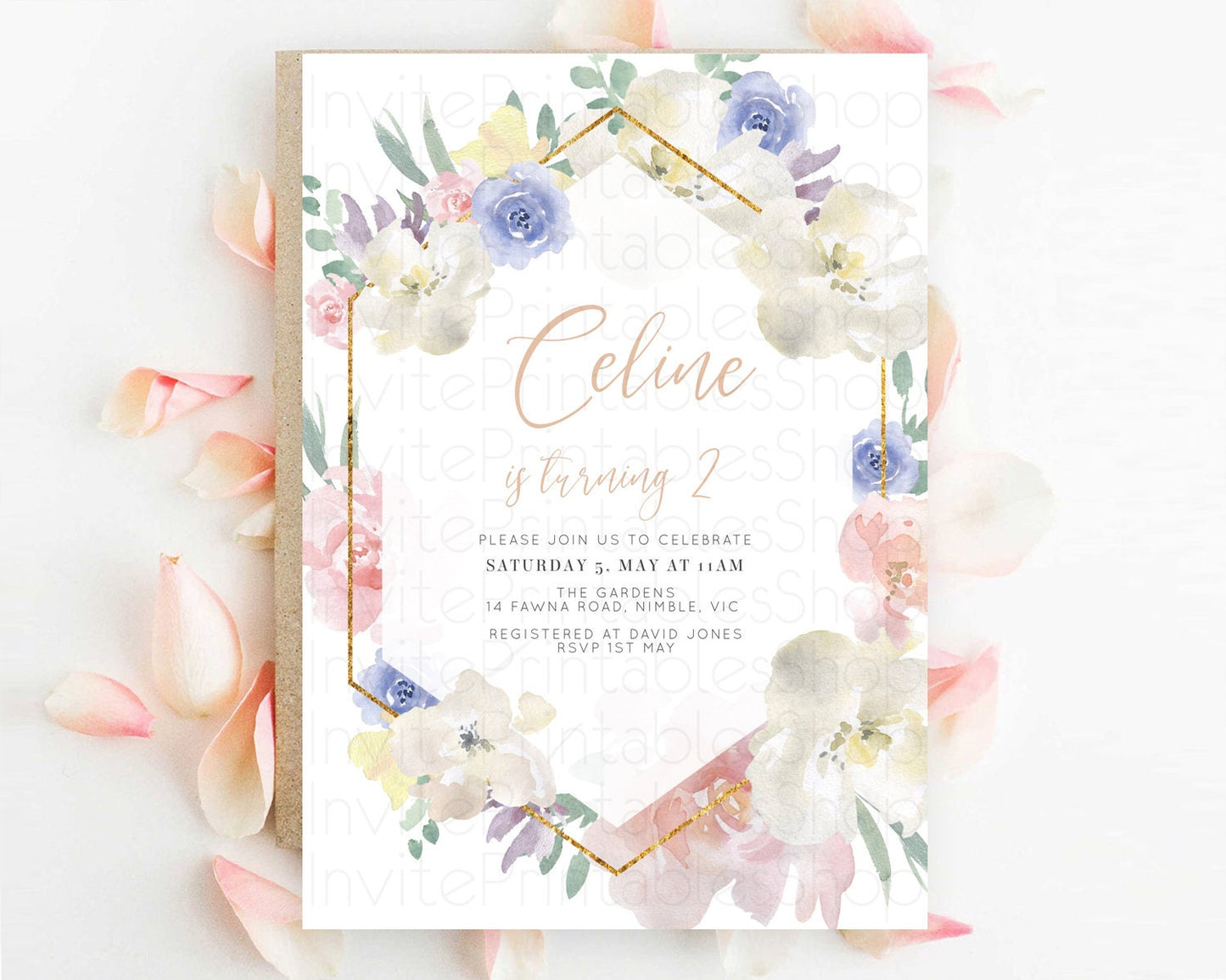 Secret Garden Invitation Wildflower Birthday Invitation Pastel Flowers Invite Enchanted Garden Boho Floral 3rd 2nd First Birthday D10254