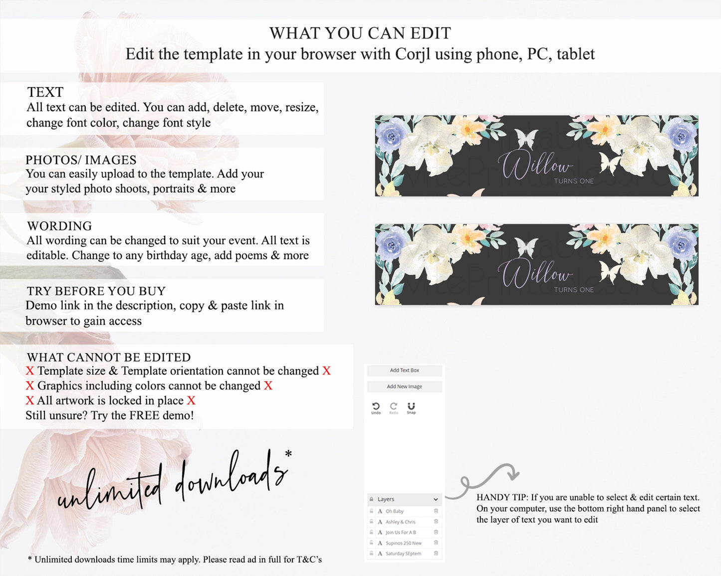 Wildflower Water Label Template Secret Garden Water Label Pastel Floral Garden Party Decor Boho Flowers Birthday Baby Shower Wedding D10322
