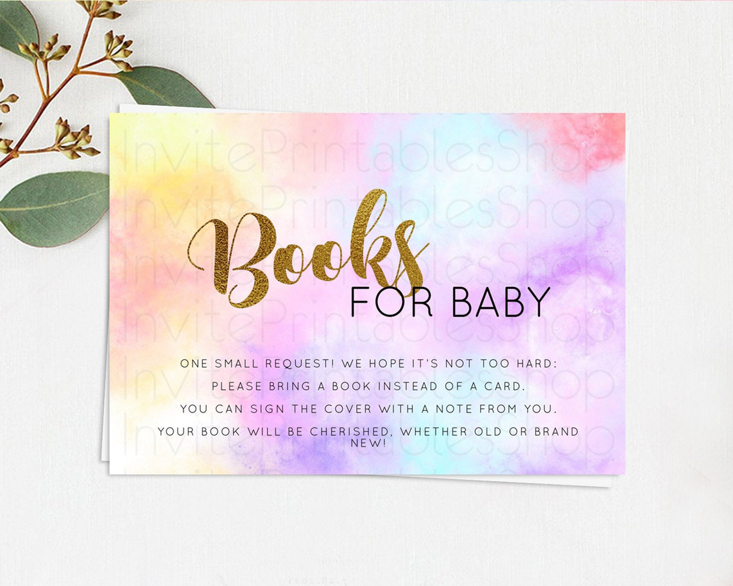 Pastel Books For Baby Card Pastel Rainbow Book Insert Colorful Ombre Watercolor Book Card Confetti Glitter Baby Book Poem Request D10435