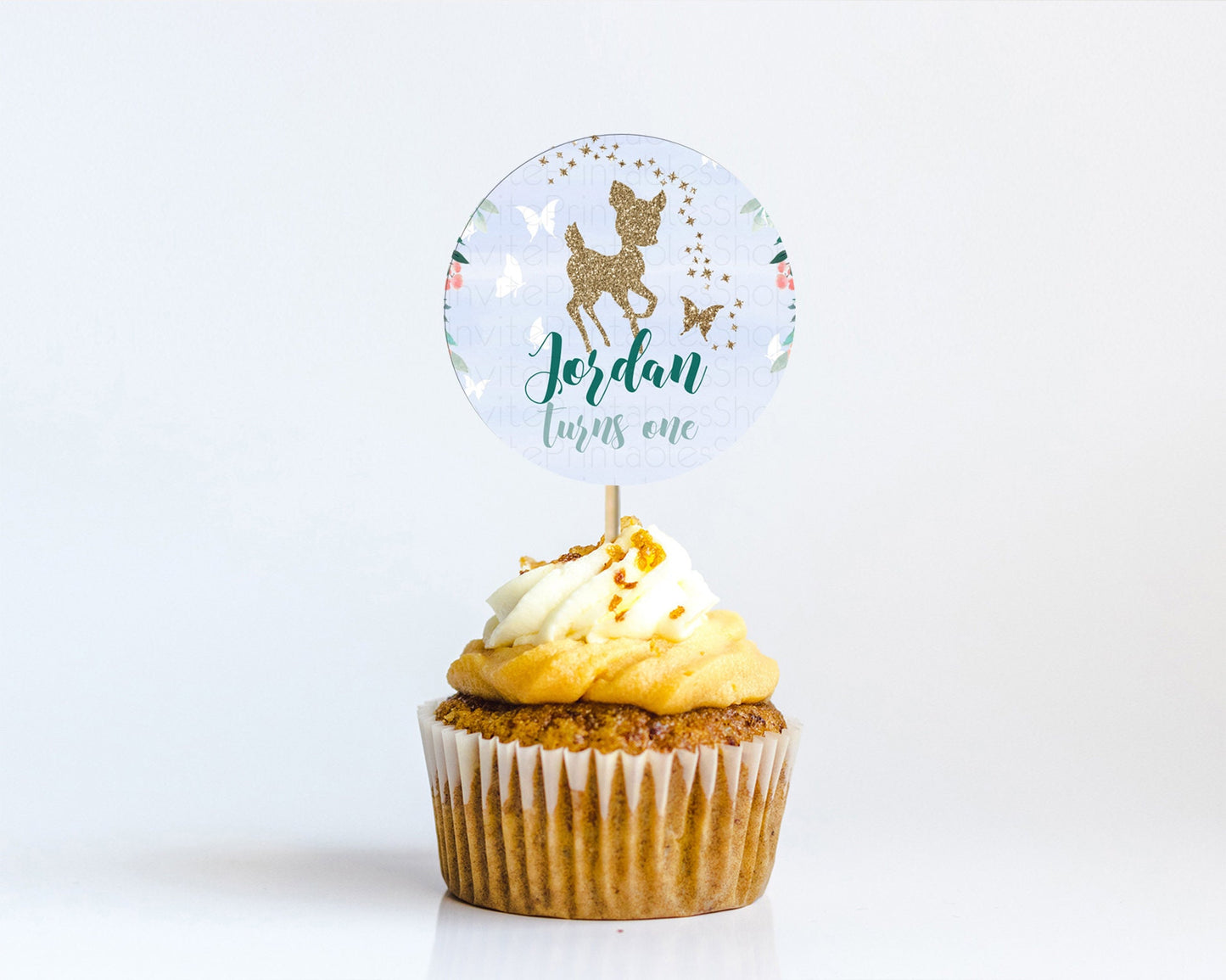 Fawn Cupcake Toppers Deer Cupcake Toppers Enchanted Forest Party Butterfly Pastel Flowers Woofland Cupcake Toppers First Birthday D10875