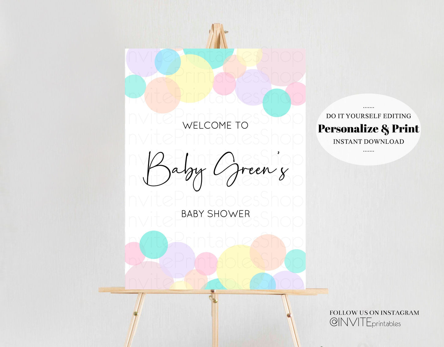 Pastel Editable Baby Shower Welcome Sign Welcome Board Welcome Poster Keepsake Milestone Colorful Rainbow Bubbles Confetti Sprinkles 208