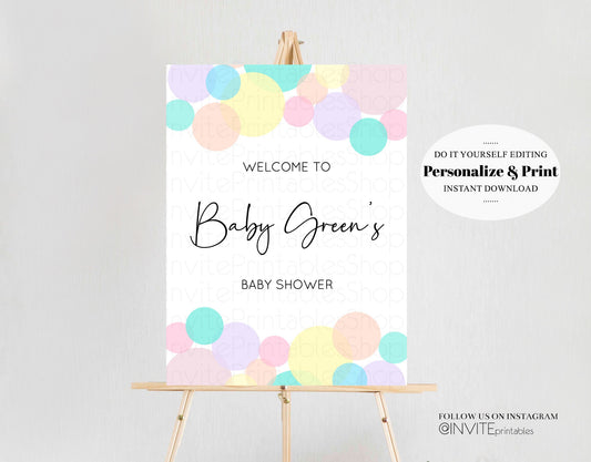 Pastel Editable Baby Shower Welcome Sign Welcome Board Welcome Poster Keepsake Milestone Colorful Rainbow Bubbles Confetti Sprinkles 208